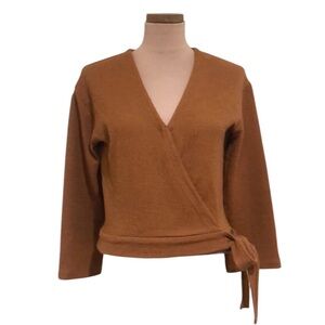 Madewell Texture and Thread Wrap Top Size XS Camel Brown Cotton